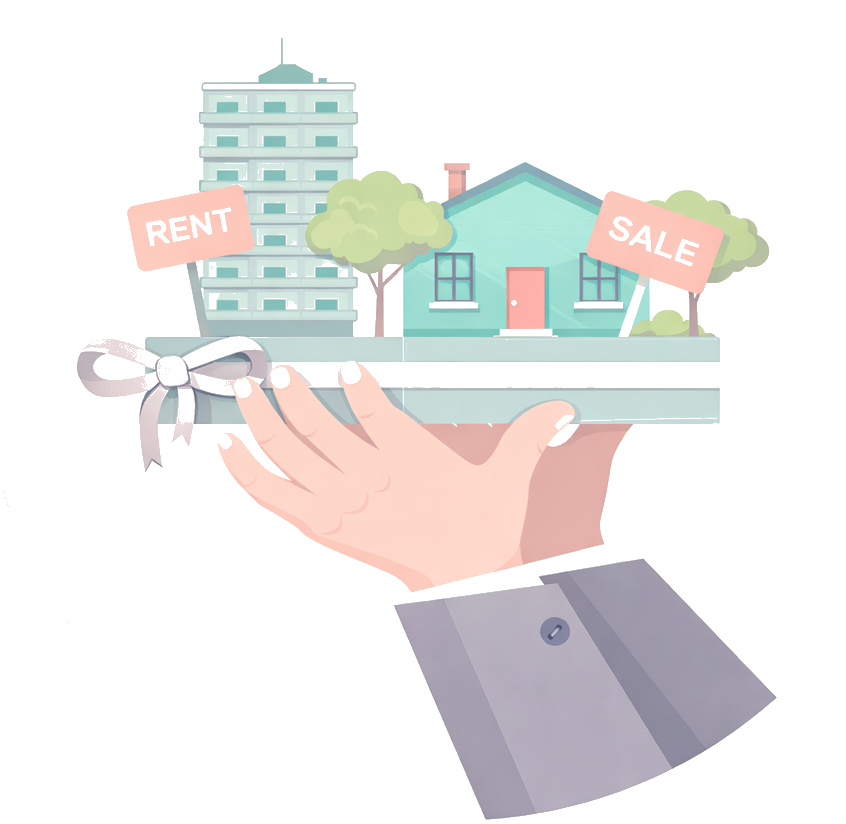 Illustration of coordinated work to prepare a property for sale or rent.